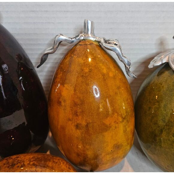 Artesana Home Vintage MCM Gourd Fruit Weighted Pewter Stem Leaf Eggplant - Picture 4 of 8